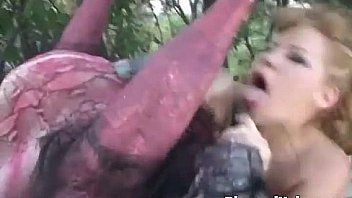 Nasty chick sucks and fucks big dildos