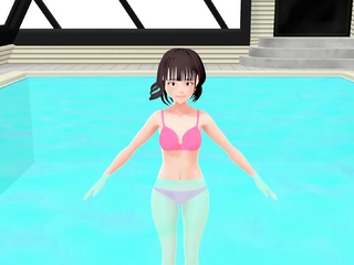 Toyota Nono Animation girl shakes her big tits with bikini