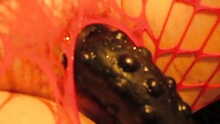 Wife likes cum play with huge alien dildo