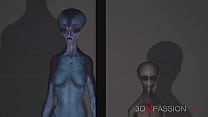 Secrets of Area 51. Sci-fi male android plays with a hot girl in the lab