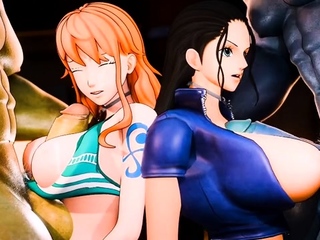 Nami And Nico Robin pay there debt to fish people